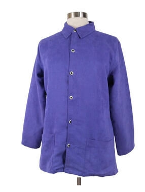 Chicos Womens Top Size 1 Medium Purple Faux Suede Button Shirt Jacket Vintage